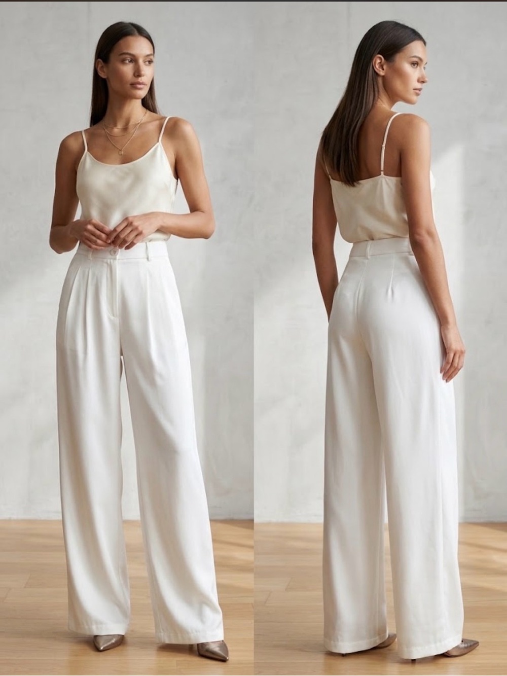 Cider Wide-Leg High-Waist Trousers in Cream